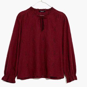 Madewell Embroidered Eyelet Ruffled Popover Top (XL) Magenta